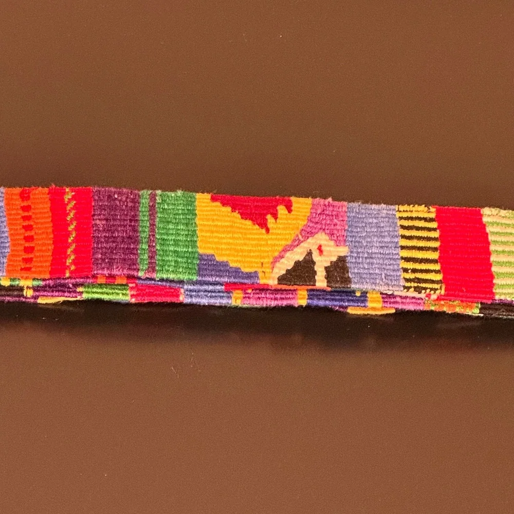 Vintage Handwoven Multi Color Geometric Textile Sash Belt 74in long